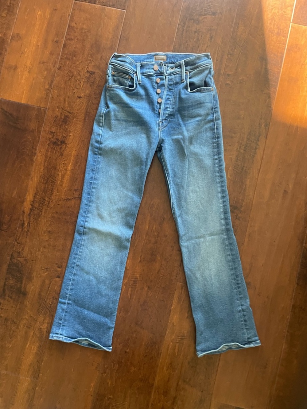 MOTHER Blue Button-Fly The Tripper Ankle Crop Jeans Size 24